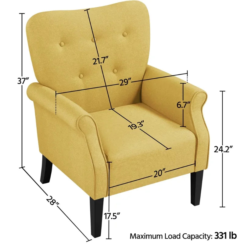 SMILE MART Mid-century Upholstered Fabric Accent Armchair for Living Room with Wooden Leg, Yellow egg chair