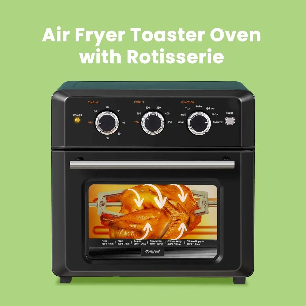 Retro Air Fry Toaster Oven, 7-in-1, 1500W, 19QT Capacity, 6 Slice, Rotisseries, Warm, Broil, Toast, Convection Bake, Black