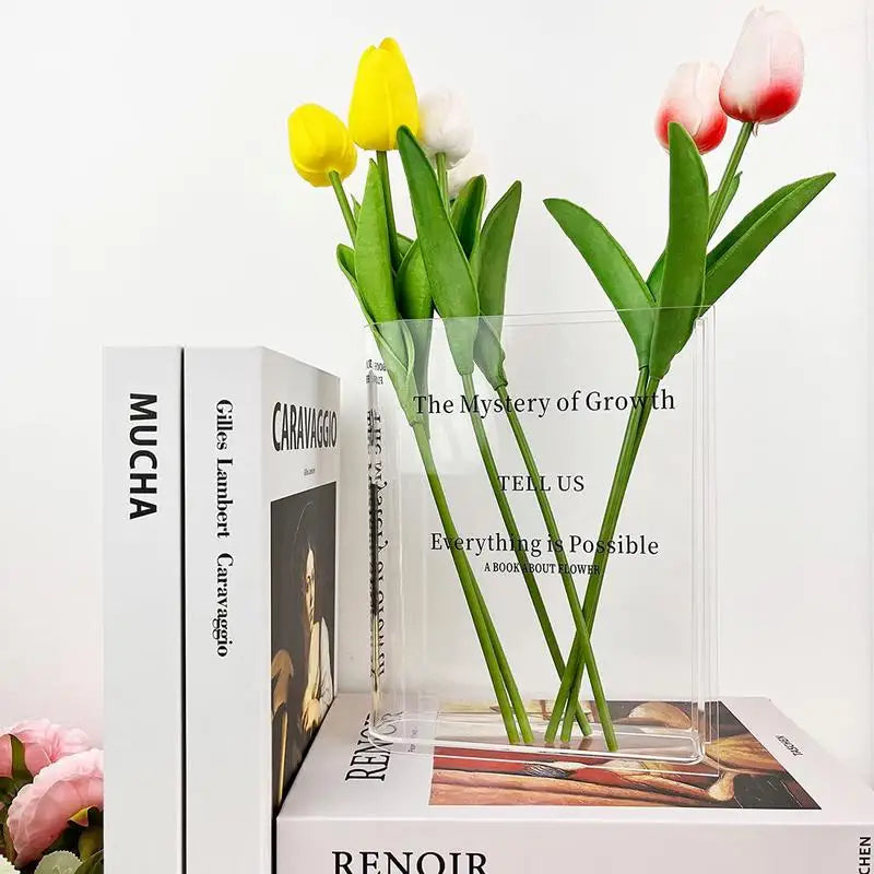 Book Vase Acrylic Book Vase Desktop Vase Bookcase Decoration Aquatic Table Vase Flower Home Decoration Flower Arrangement