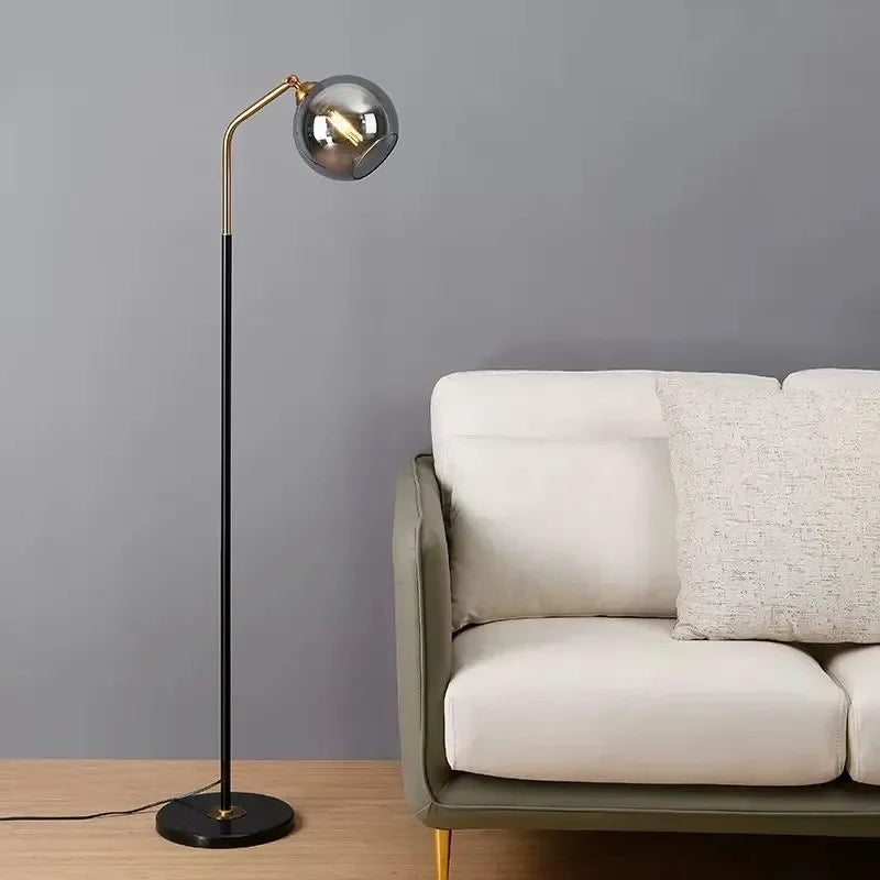 Nordic LED Glass Floor Lamp Modern Living Rooms Round Ball Standing Lights Bedroom Study Reading Lamps Black Gold White Fixtures