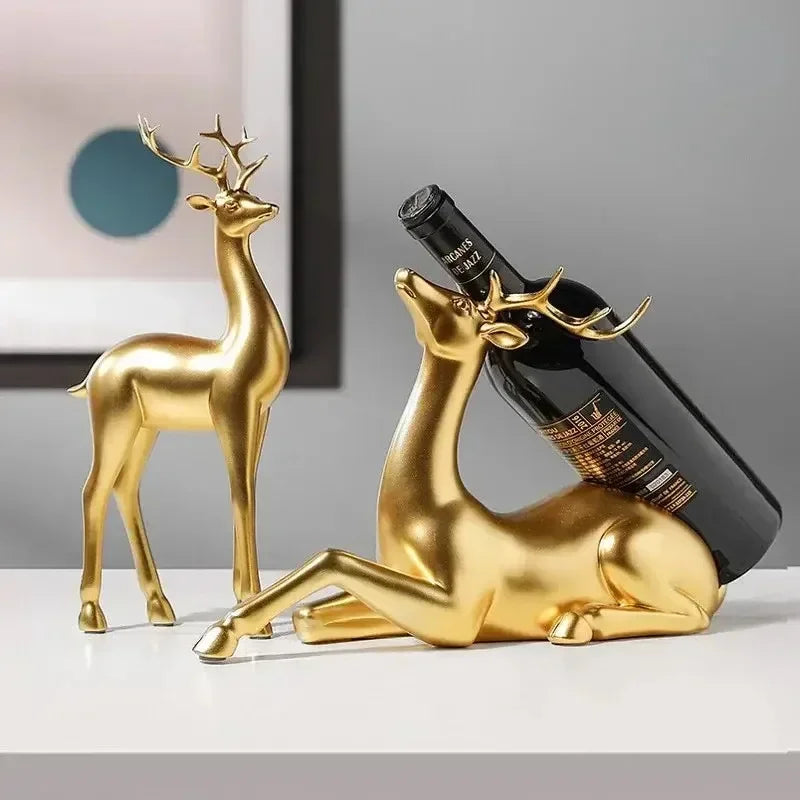 Golden Deer Figurines European Feng Shui Ornaments Animal Statue Resin Handmade Art Crafts Home Living Room Office Decoration