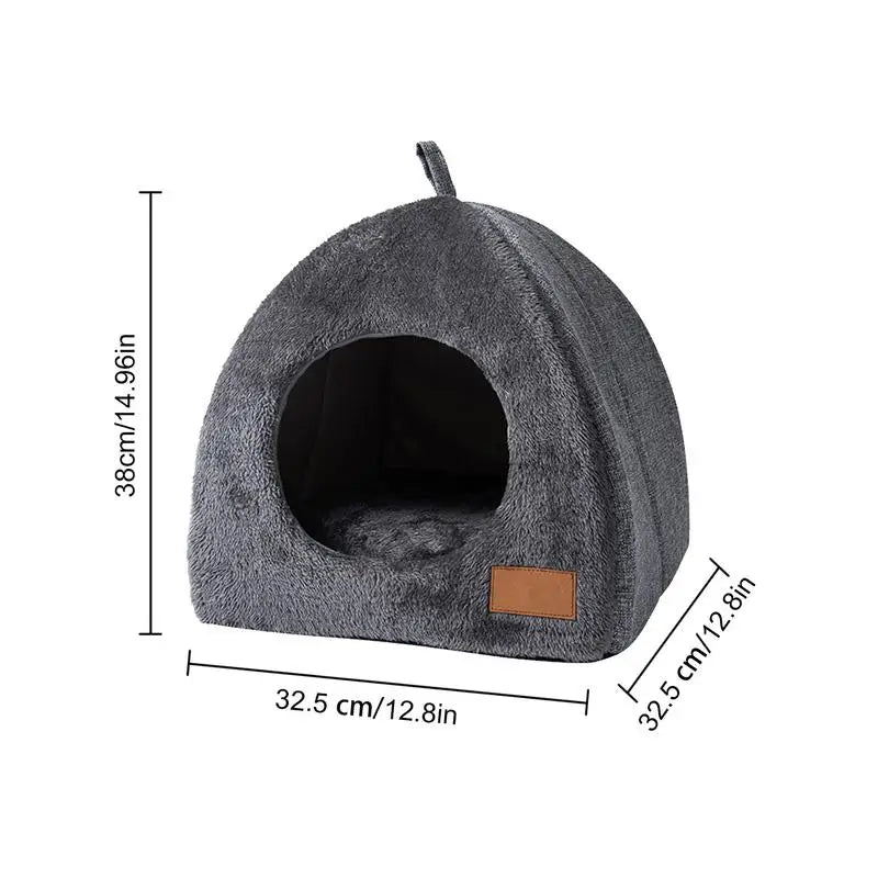 Plush Foldable Dog Cat Bed Non-slip Pet Kennel Gray Kitten House Indoor Semi-enclosed Sleeping Cats Cave Bed for Small Dogs Tent