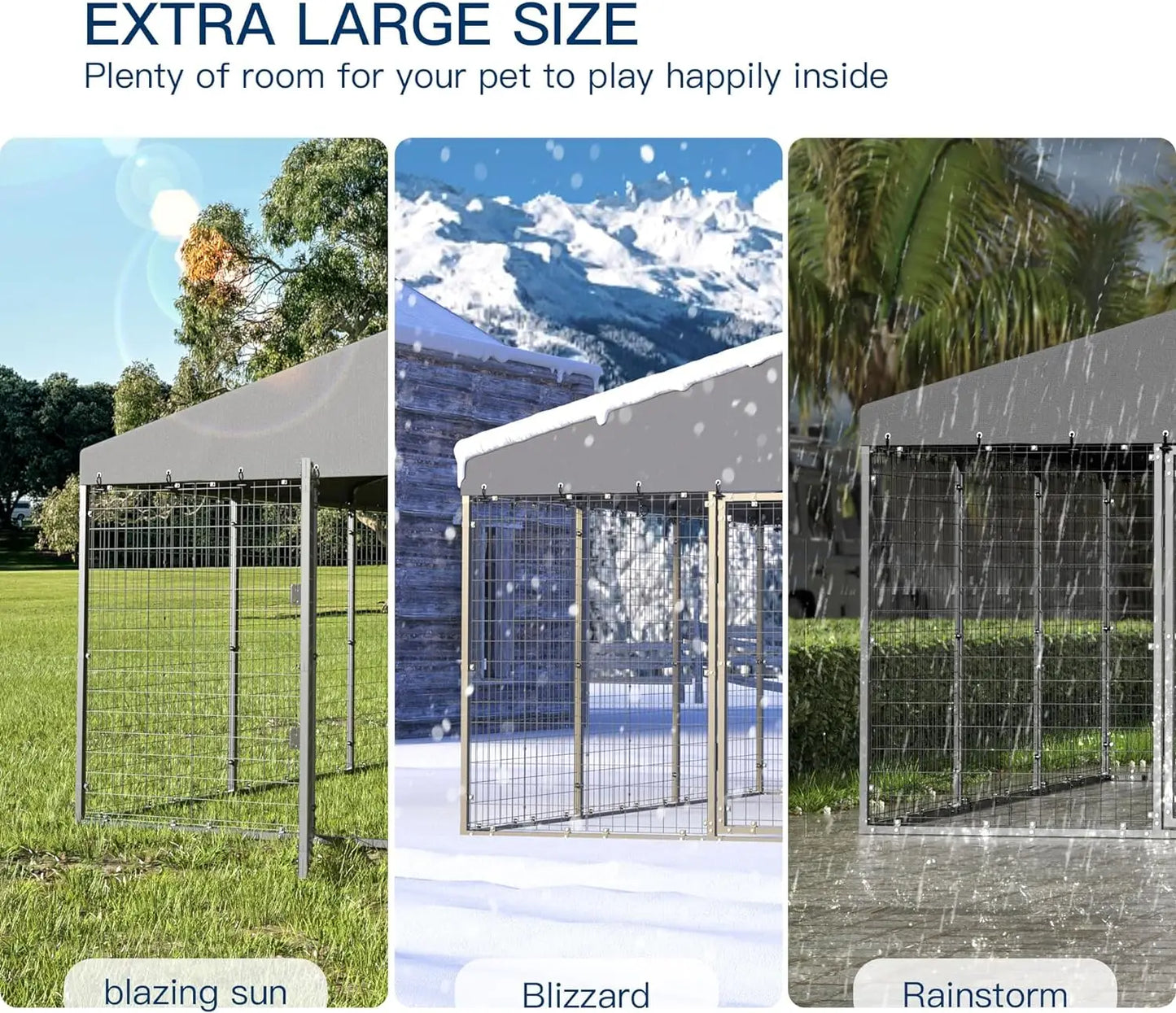 Large Outdoor Dog Kennel,Heavy Duty Dog Cage with Roof,Galvanized Steel Dog Kennel Fence with Double Safety Locks