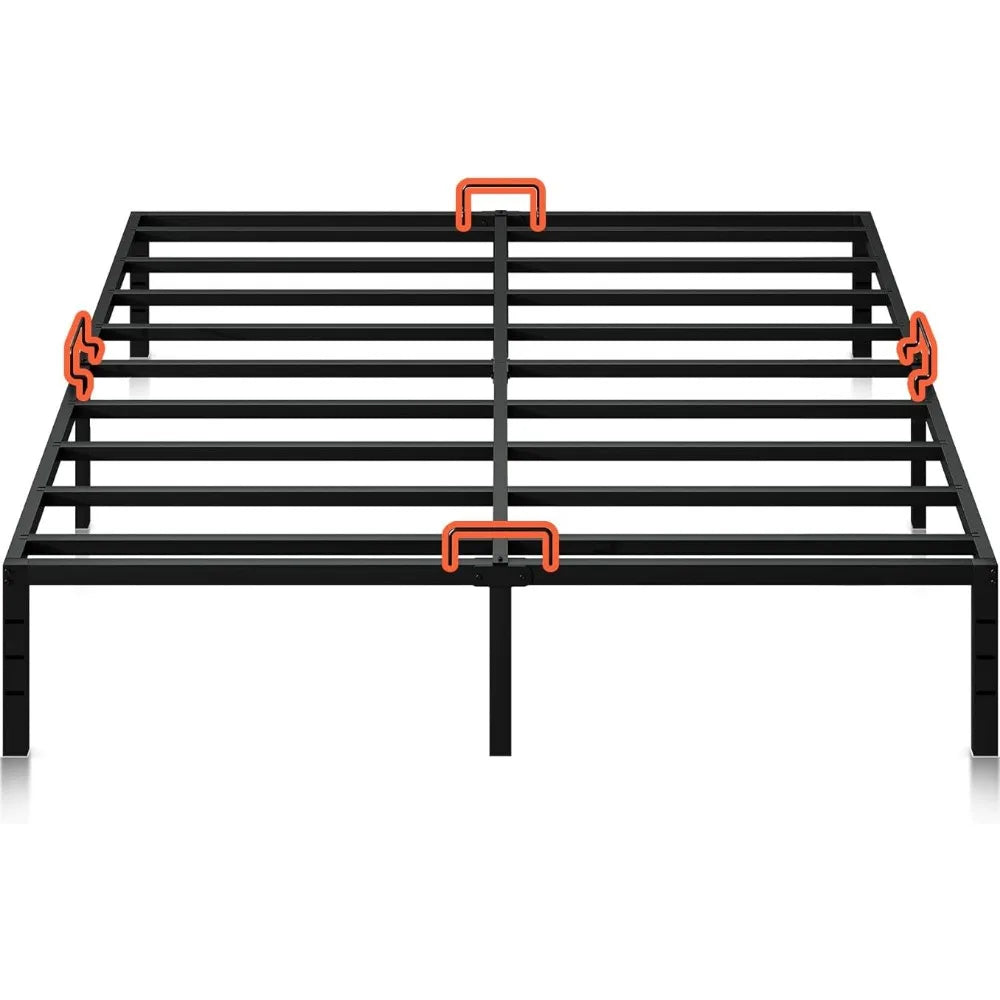 King Size Bed Frame,Heavy Duty Steel Platform Bed Frames with Mattress Retainer Bar,14 Inch Storage Space Beneath Bed,Noise Free