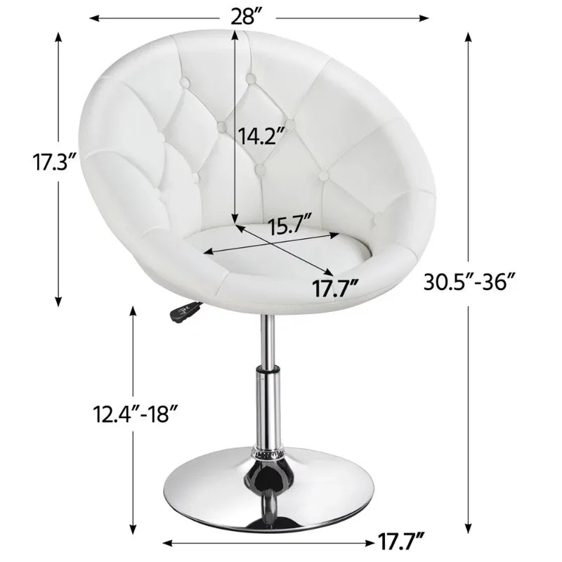 Modern Tufted Adjustable Barrel Swivel Accent Chair, White Faux Leather