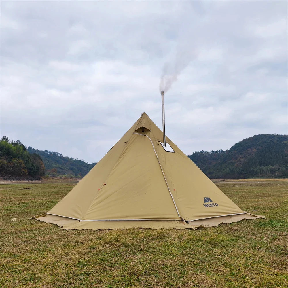 400PRO Camping Pyramid Teepee Tent Hight 2.2M Lightweight Outdoor Backpacking Winter Chimney Tent with Snow Skirt for 3-4 Person