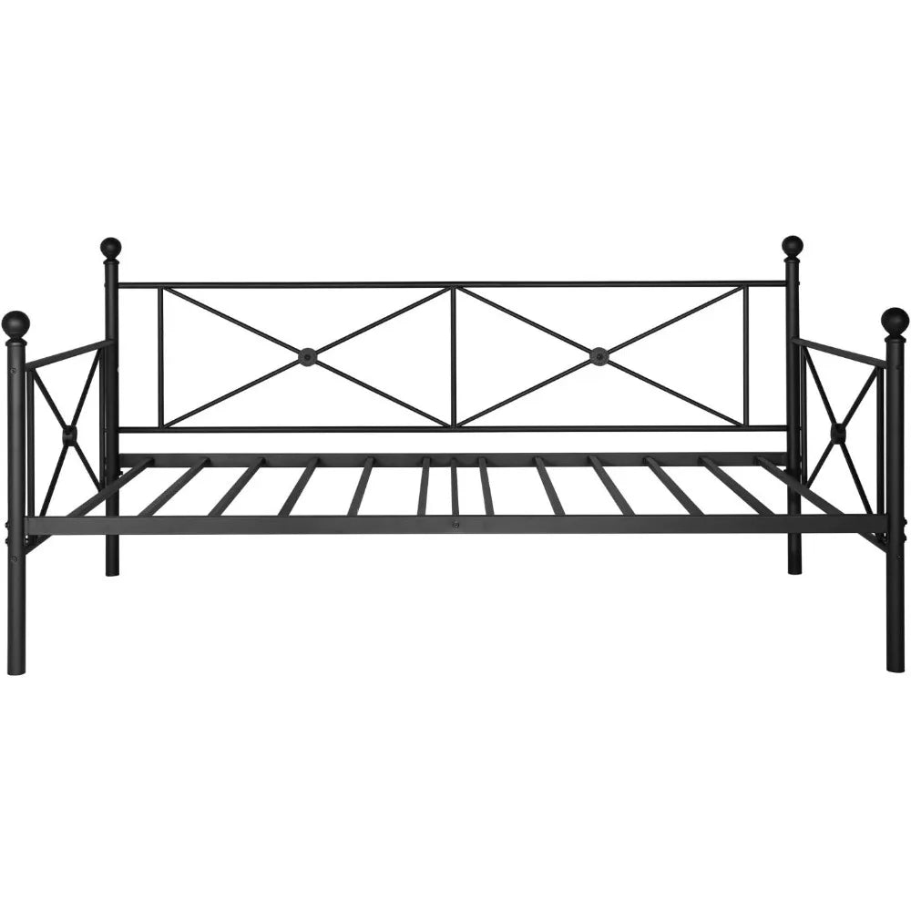 Twin Daybed with Headboard, Heavy-Duty Metal Slats Support, Sofa Bed Platform Mattress Foundation for Living Room, Guest Room