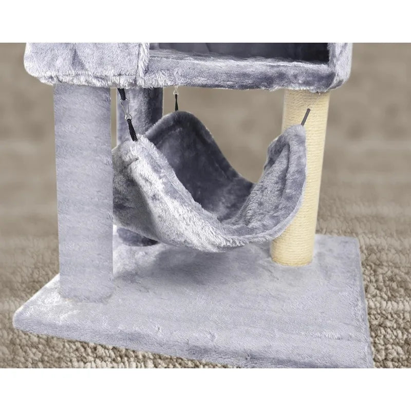 Cat Tree with Scratching Post and Hanging Bed,（Grey /Beige）optional