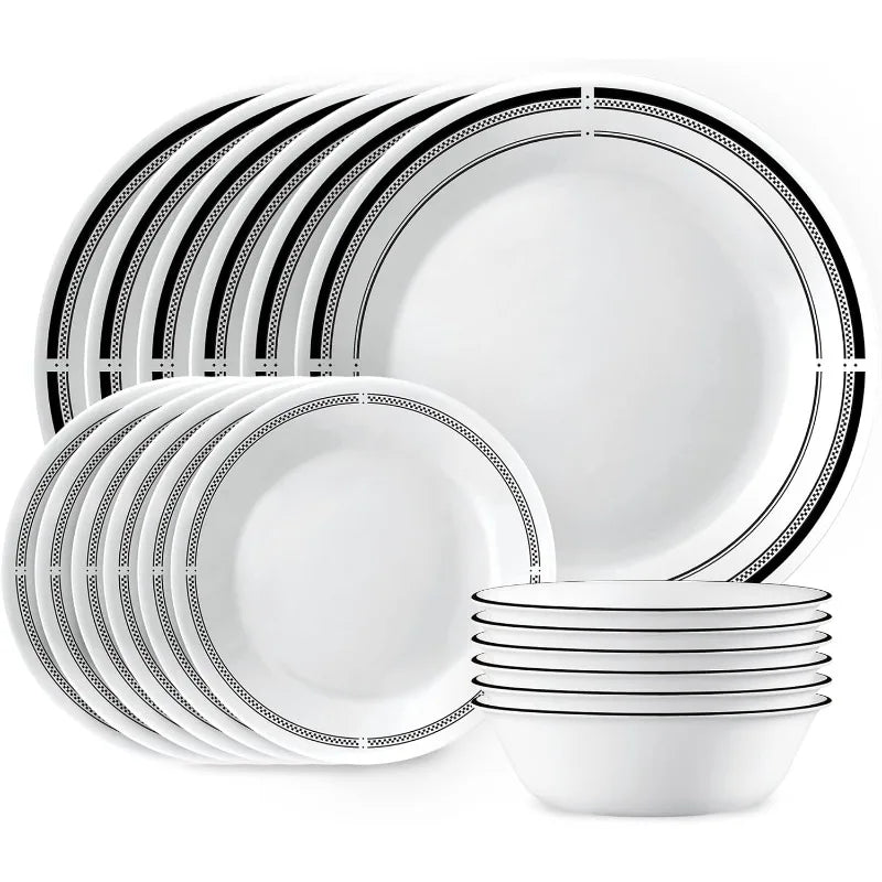 Round Dinnerware Set, Service , Lightweight Round Plates and Bowls Set, Vitrelle Triple Layer Glass,