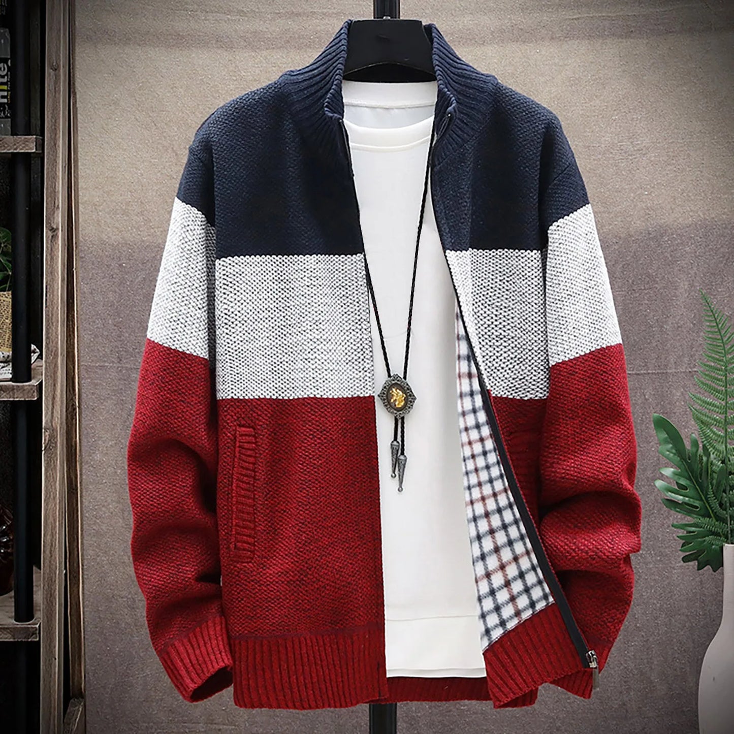 Mens Zip Up Knitted Cardigan Thick Sweater Stand Collar Winter Coats for Boys Men's Warm Winter Coat Mens Wool Coats Winter