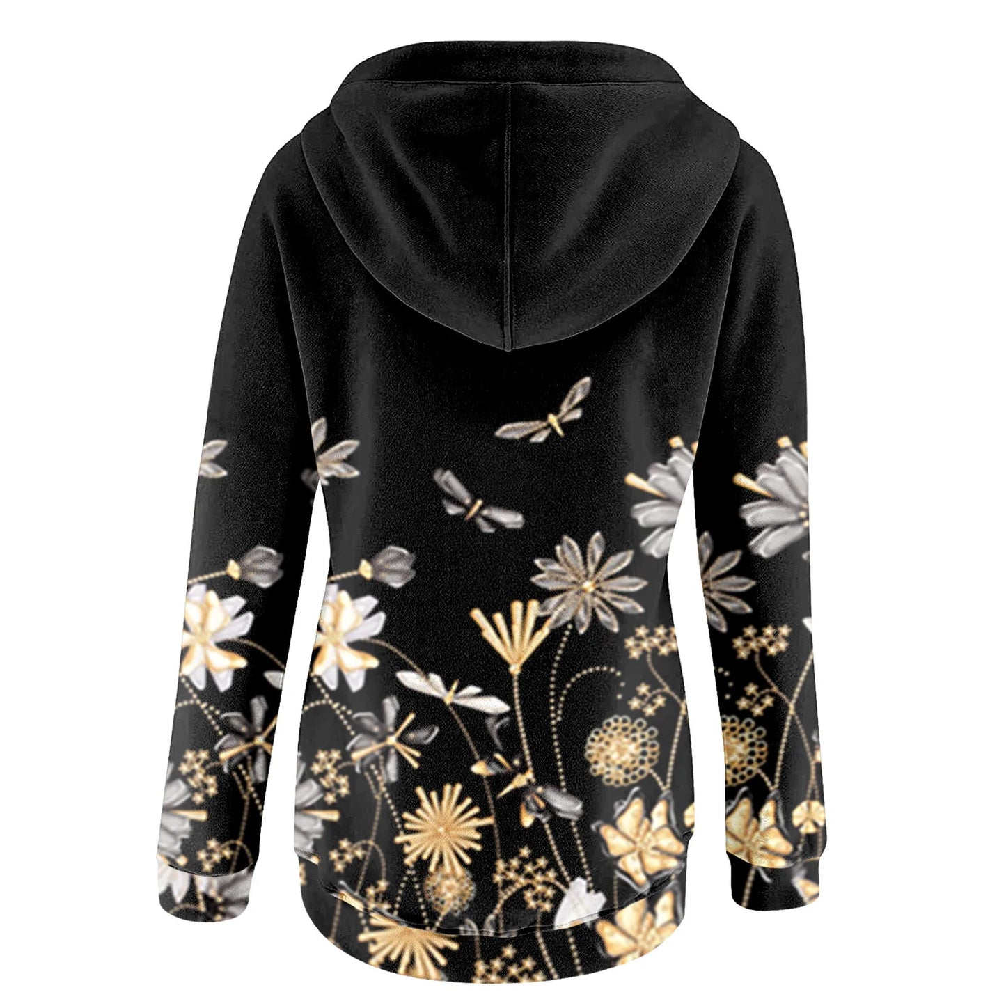 Women Zip up Hooded Sweatshirt Women Ladies Casual Fall Winter Pocket Floral Print Long Women Zip up Hooded Sweatshirt Women