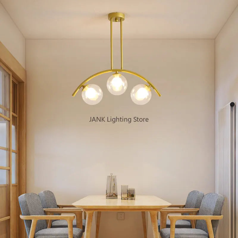 Modern Bridge Design Glass Ball Led Pendant Lamp Restaurant Living Room Kitchen Bedroom Gold Chandelier Minimal Decorative Light