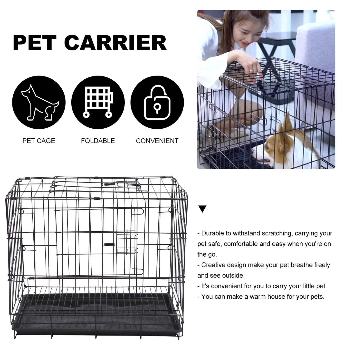 Dog Cage Crate Pet Dogs Crates Medium Folding Indoor Cages Puppy Steel House Metal Large Kennel Kennels Wire Cat Collapsible