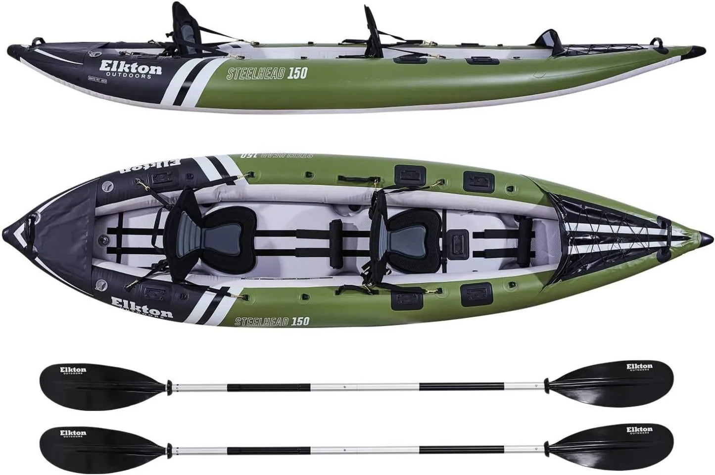 Steelhead Inflatable Fishing Kayak - Angler Blow Up Kayak, Includes Paddle, Seat, Hard Mounting Points, Bungee Storage