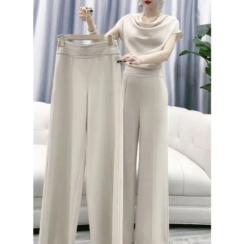 Casual Wide Leg Pants Set All-Matching Office Lady Trousers Women's Clothing Fashion Matching Two-Piece Summer Thin Work Pants