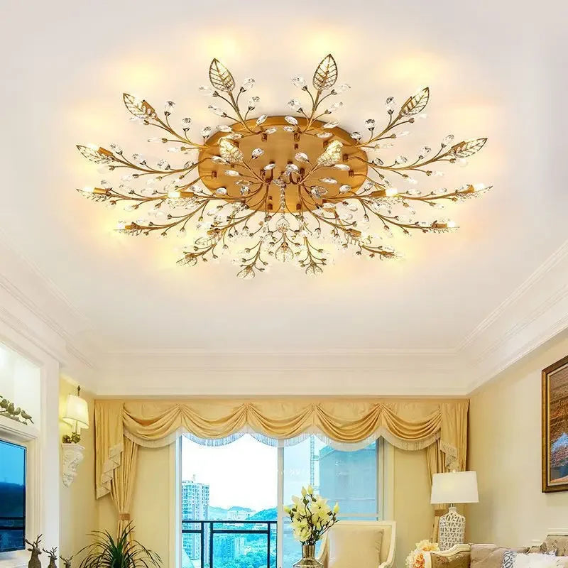 Black Bronze Crystal Ceiling Lamp Lamp in the Living Room European Flower Shaped Chandelier Led Bedroom Dining Room Lamps