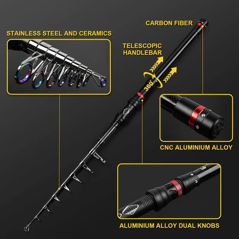 JSFUN Carbon Telescopic Rock Fishing Rod 1.8M 2.1M 2.4M 2.7M 3.0M Ultra Light Rod Lure Carp Fishing Rod Ocean Spinning Rod