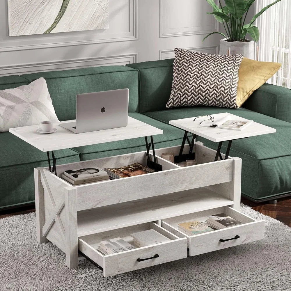 Gray Green Coffee Table 47.2" Lift Top Coffee Table With 2 Storage Drawers and Hidden Compartment Living Room Chairs Furniture