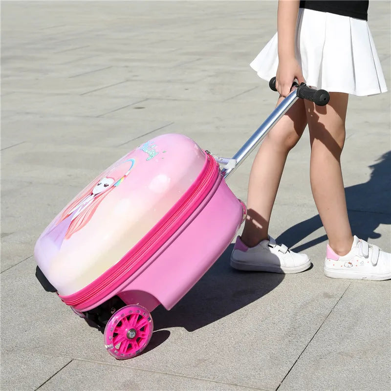 NEW Cute kids small scooter suitcase Lazy trolley bag children carry on cabin travel rolling luggage on wheels children gift box