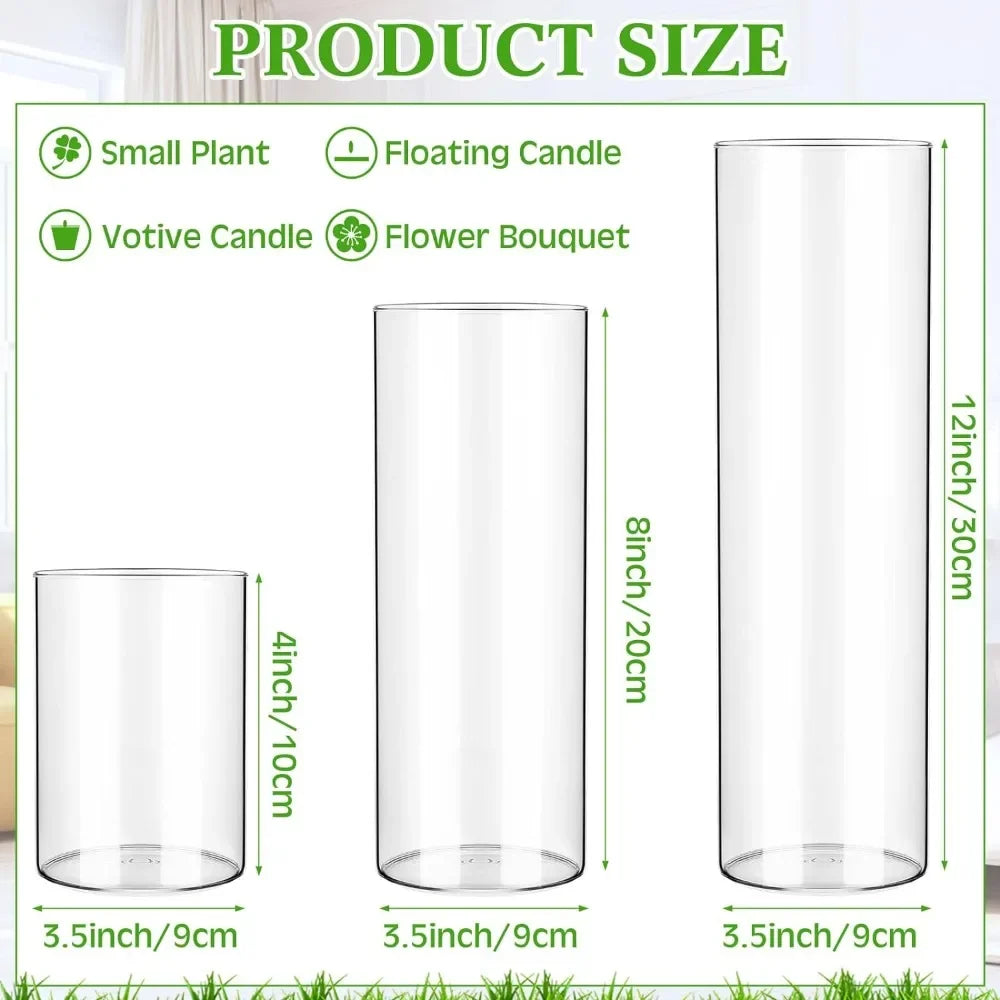 24 Pcs Glass Cylinder Vase 4 Elegant Room Ornaments for Home 8 Luxury Living Room Decoration and Table Accessories Flower Bottle