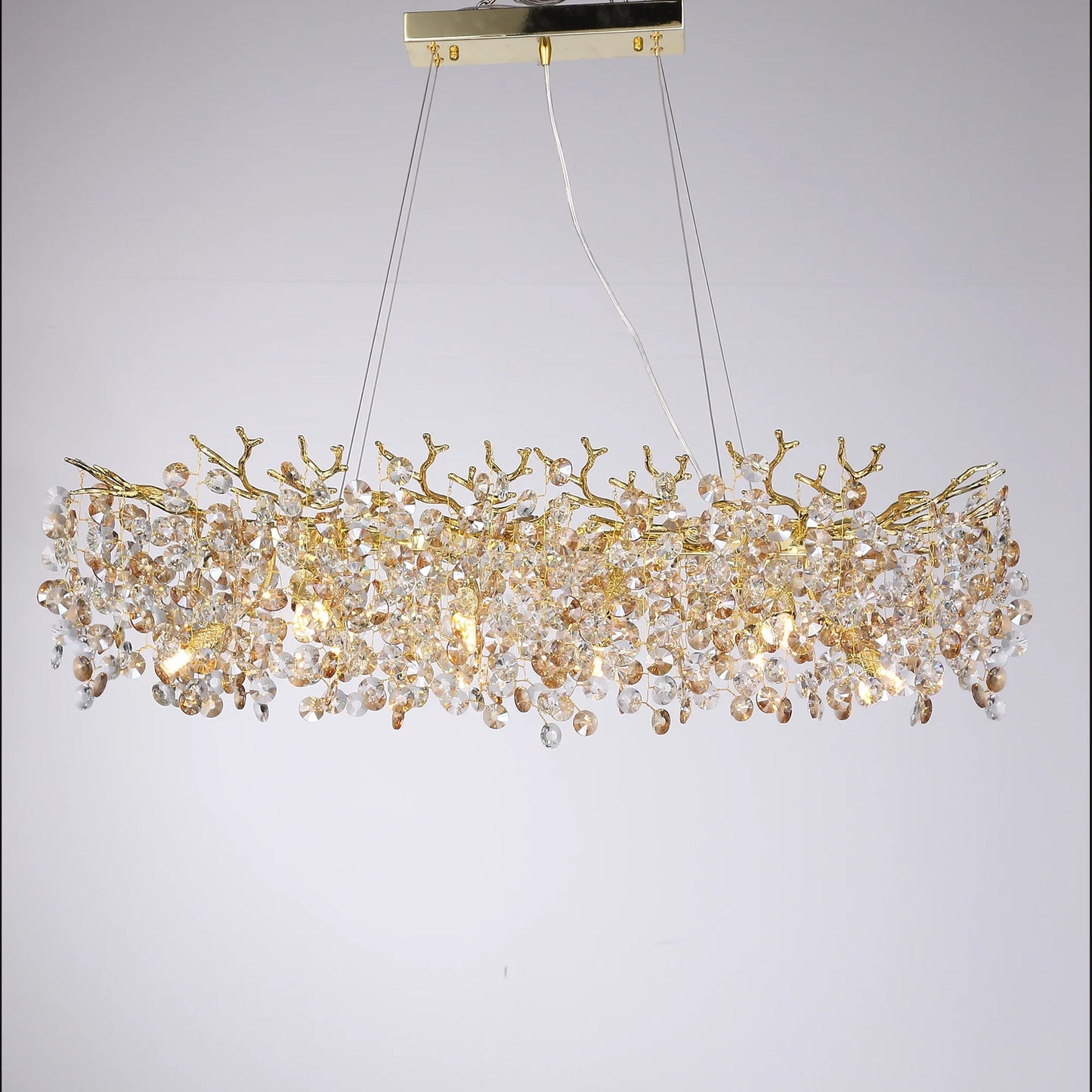 2023 Long Crystal Chandelier Dining Room Gold Restaurant Island Hanging Light Fixture Silver Nordic Led Chandelier Large