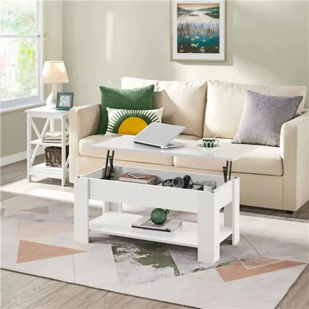 LISM Easyfashion Modern 38.6" Rectangle Wooden Lift Top Coffee Table with Lower Shelf, Multiple Colors and Sizes