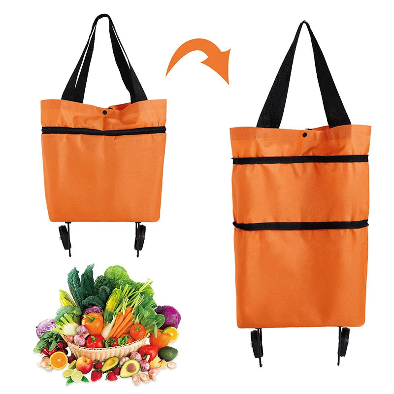 Folding Shopping Pull Cart Trolley Bag With Wheels Foldable Shopping Bags  Reusable Grocery Bags Food Organizer Vegetables Bag