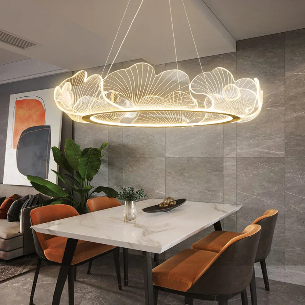 Modern LED Lotus Leaf Ring Ceiling Chandeliers For Living Room Dining Room Pendant Light Home Decor Hanging Lamp Luster Fixtures