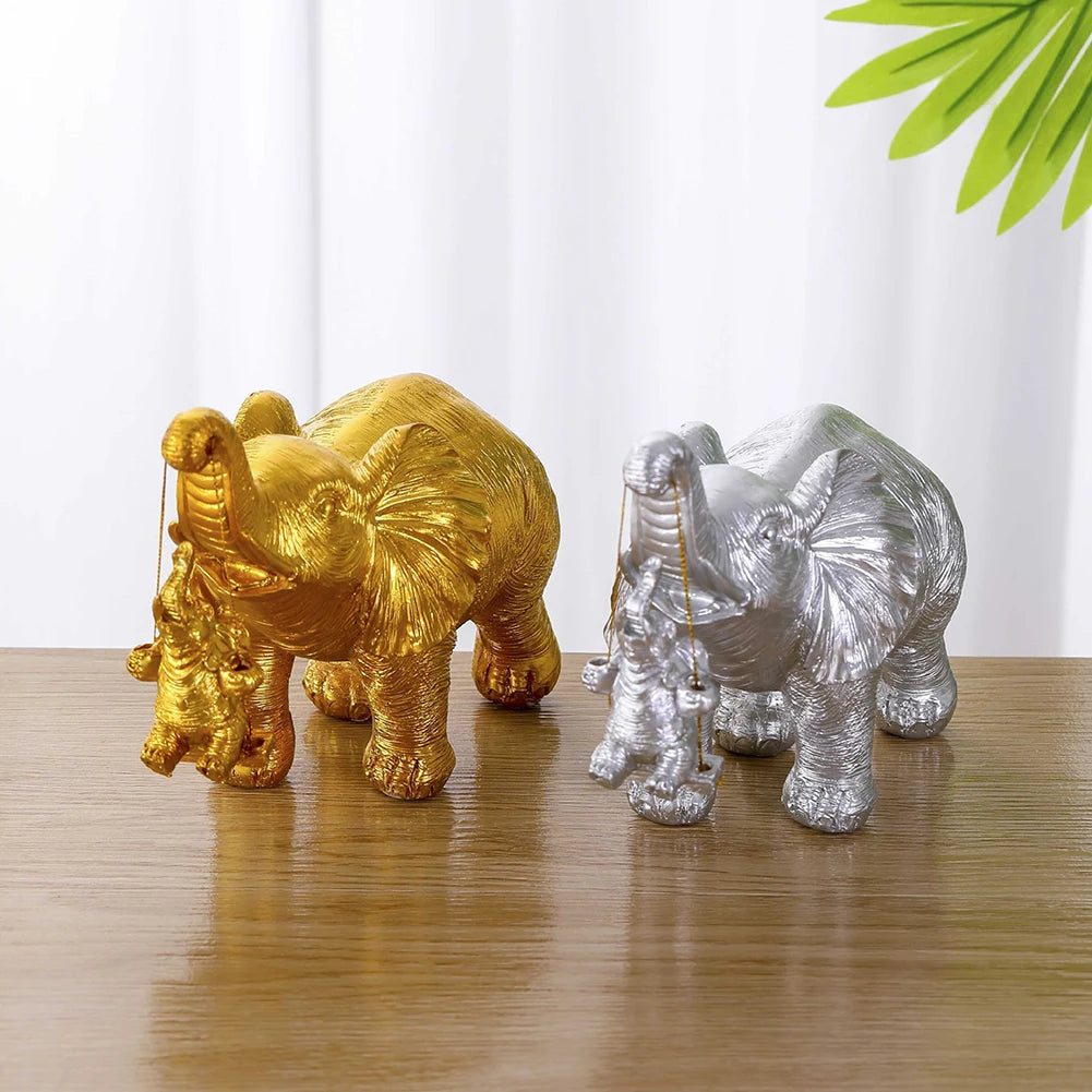 Gold/Silver Animal Elephant Sculpture Brings Good Luck Cute Elephant Figurines Swing Elephant Decor for Home Living Room Decor