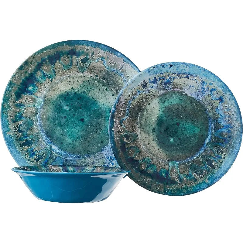 Certified International Radiance Teal Melamine 12 Pc Dinnerware Set Blue Dinner Plate Set