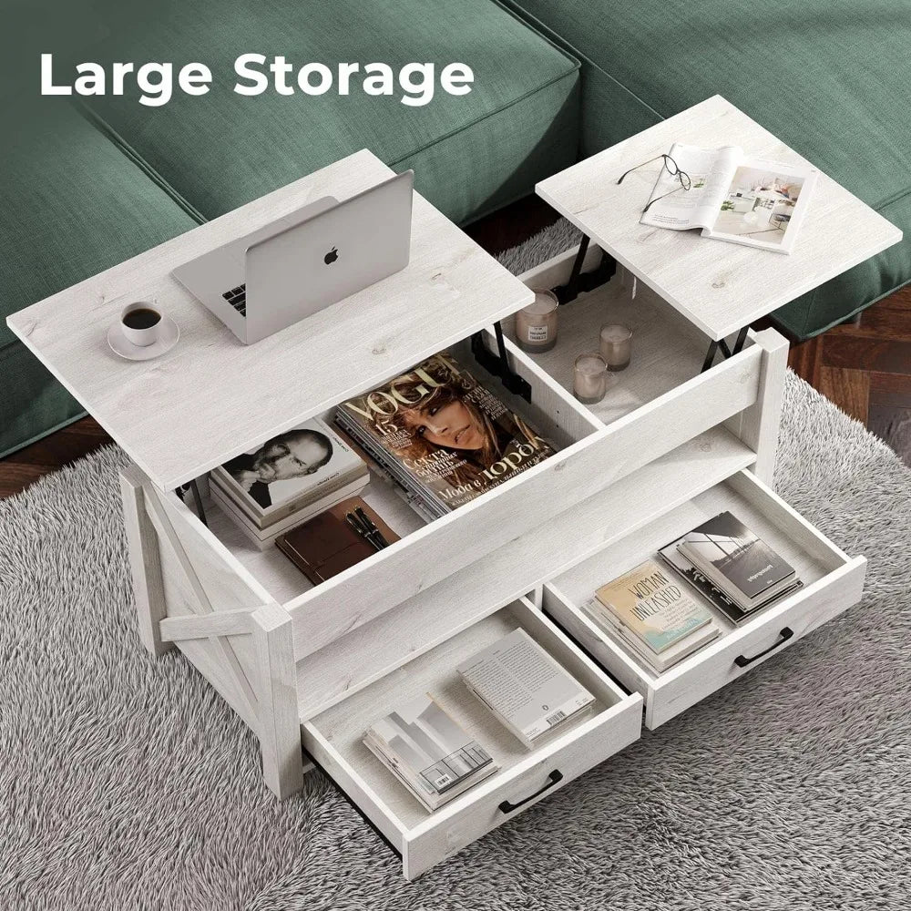 Gray Green Coffee Table 47.2" Lift Top Coffee Table With 2 Storage Drawers and Hidden Compartment Living Room Chairs Furniture