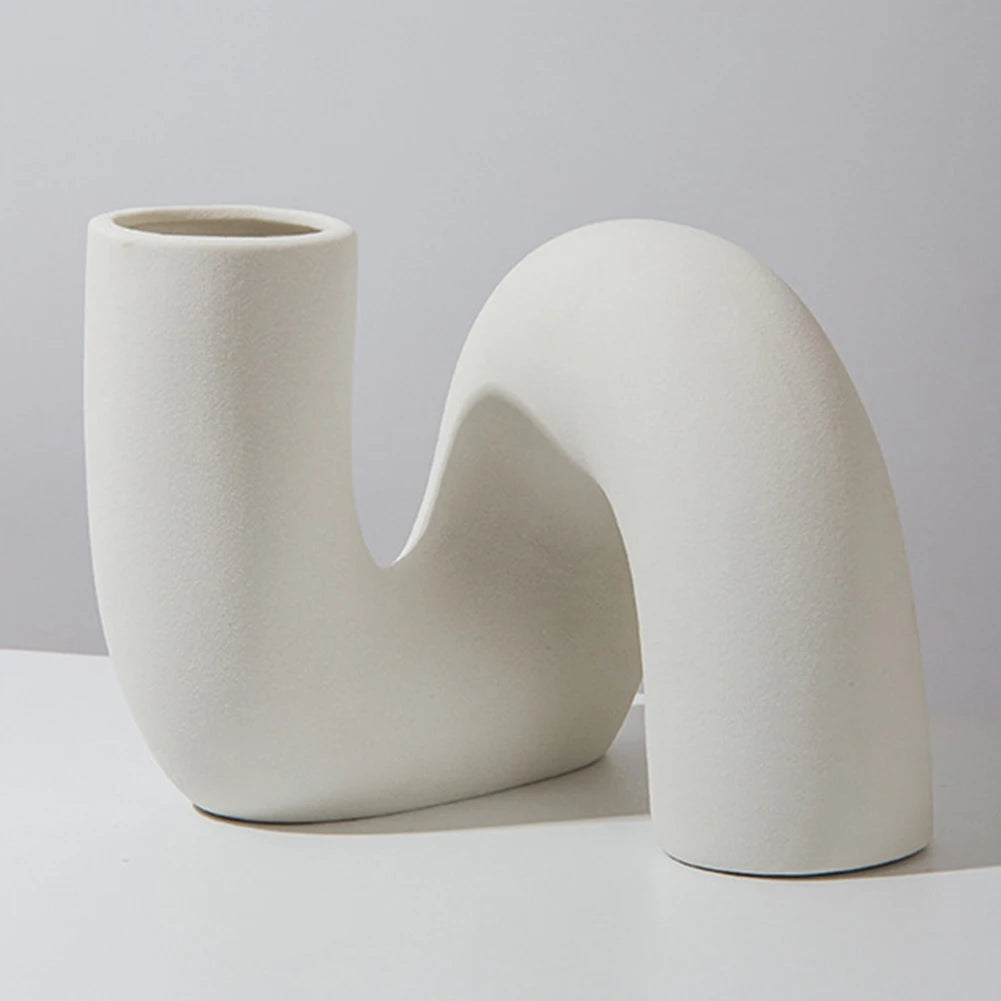 Ceramic Floral Vase Multipurpose Abstract Ceramic Vase Unique Pipe-shaped Ceramic Vase for Living Room/Wedding/Office/Decoration