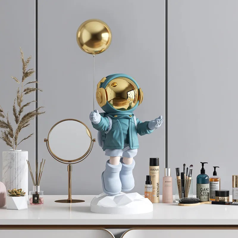 Floating Astronaut Statue Decor with Metal Tray Resin Spaceman Large Sculpture Key Tray Holder Living Room Home Decor Ornament