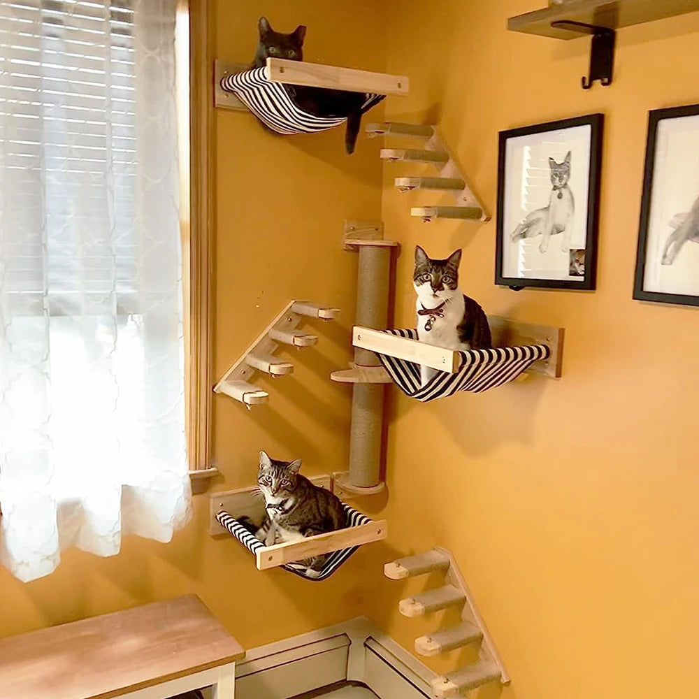 Cat Climbing Shelf Reversible Wall Mounted Kitten Stairs Ladder Sisal Rope For Cats Perch Platform Scratching Post Activity Tree