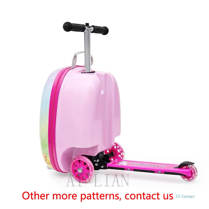 NEW Cute kids small scooter suitcase Lazy trolley bag children carry on cabin travel rolling luggage on wheels children gift box