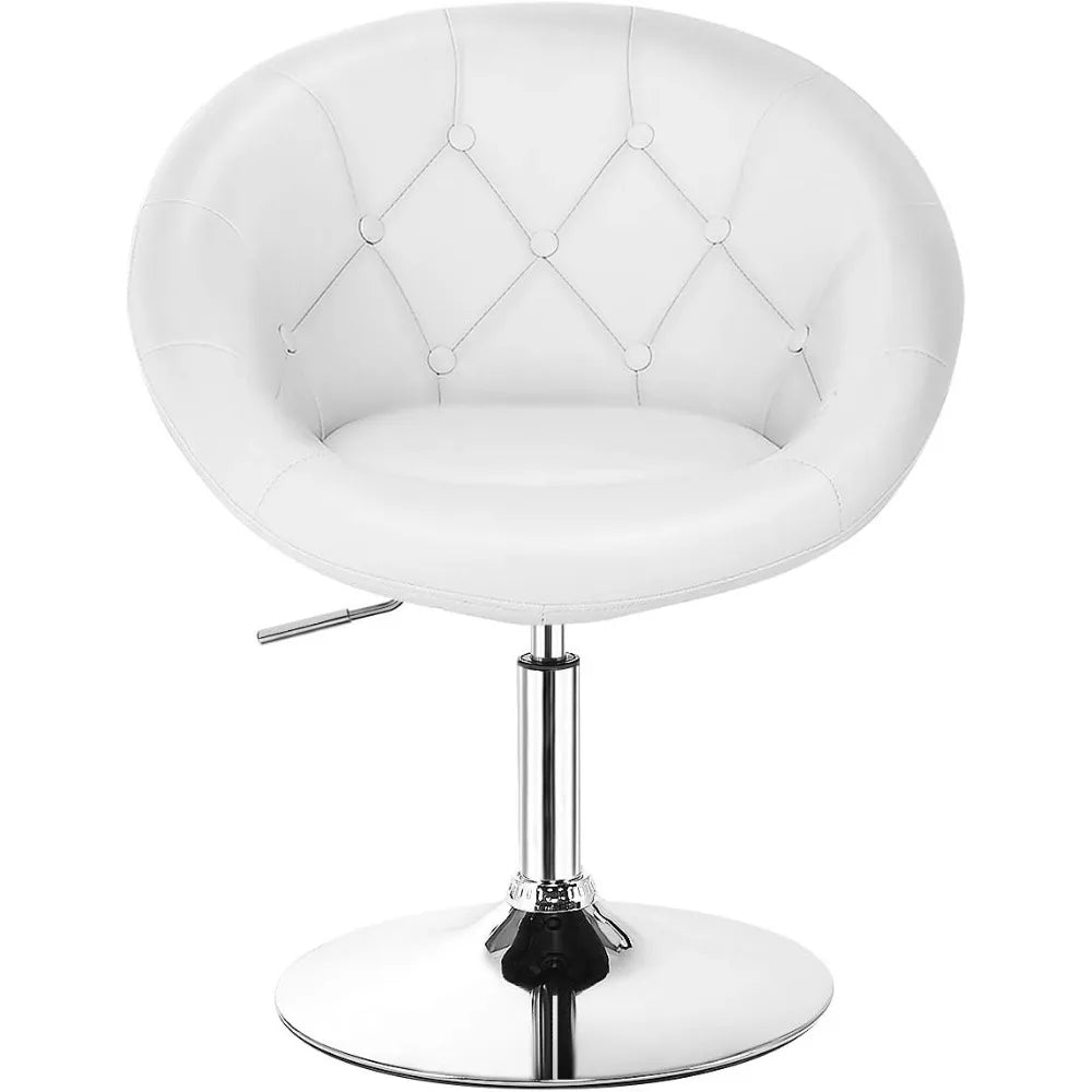 Tufted Round Back Bar Chrome Frame Home Furniture Leather Modern Swivel Accent Chairs Living Room Chairs Black Relaxing Chair