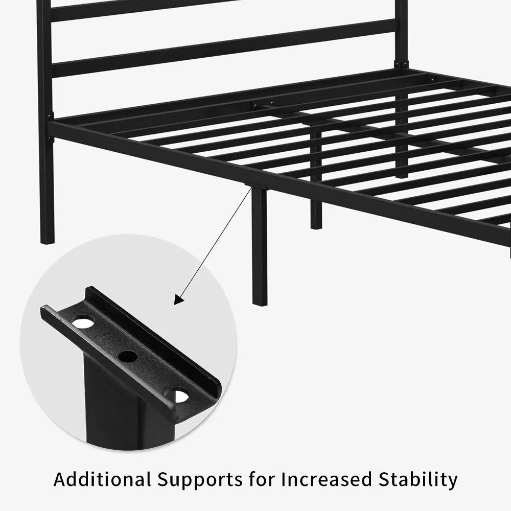 Black Bed Frame Metal Four Poster Canopy Bed Frame 14 Inch Platform With Built-in Headboard Strong Metal Slat Mattress Support