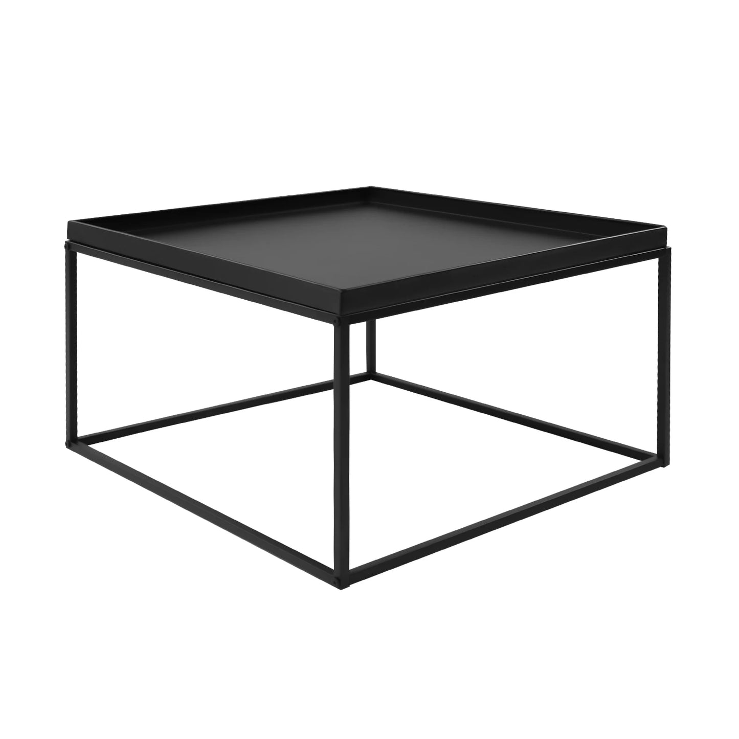 Square Metal Tray Side Table, Black Matte Small Coffee End Table with Frame for Living Room, Balcony, Bedroom