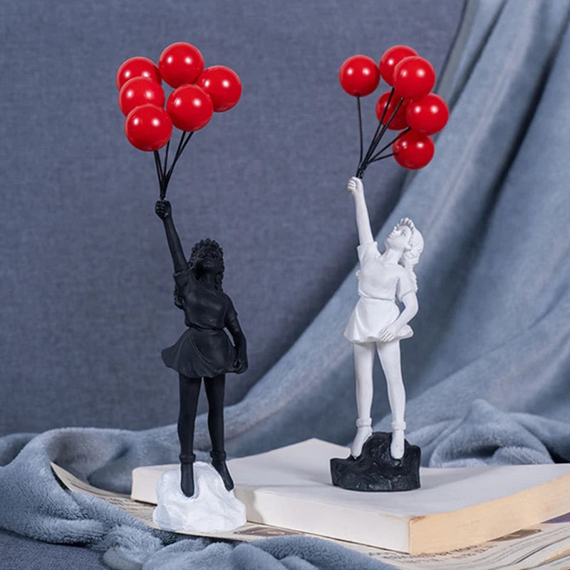 Nordic Banksy Flying Balloon Girl Statue Ornaments Home Decor Modern Art Resin Figurine Sculpture Living Room Desk Decoration