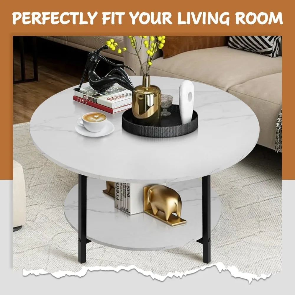 TOYSINTHEBOX Round Coffee Tables, Accent Table Sofa Table Tea Table with Storage 2-Tier for Living Room, Office Desk, Balcony,