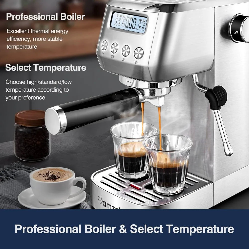 amzchef Espresso Machines 20 Bar, Espresso Maker for home with LCD Panel, Compact Coffee Machine with Milk Frother Latte