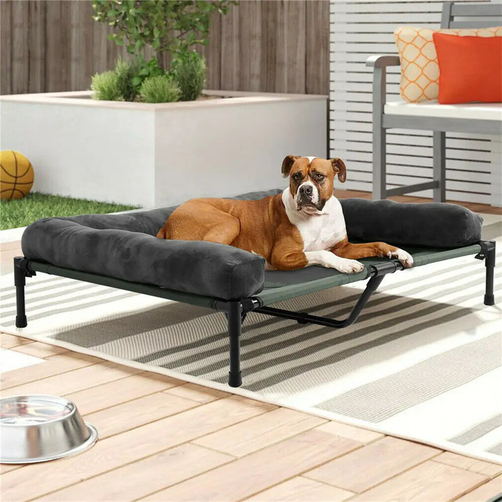 Dog Bed for Dogs and Cats Indoor Outdoor Elevated Pet Lounger Bed with Detachable Plush Bolster Cooling  Summer L XL 2XL