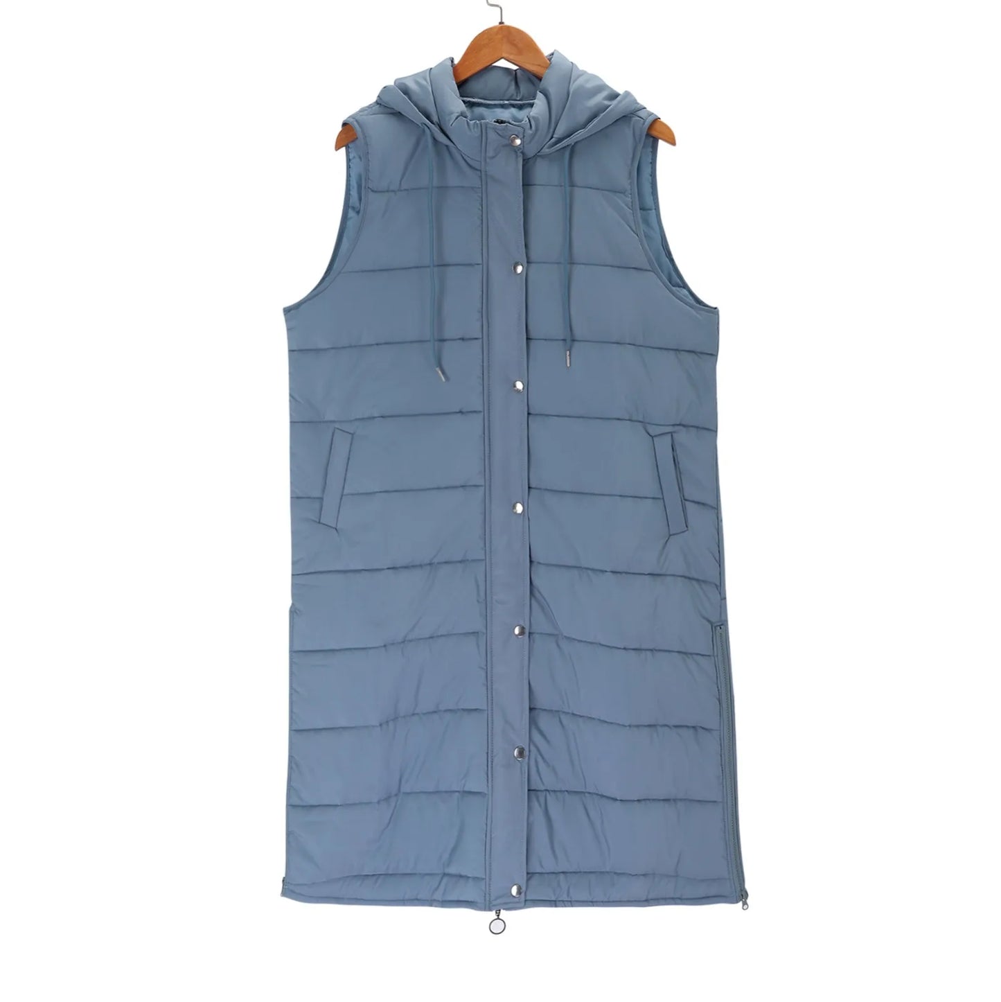 Women'S Long Winter Coat Vest With Hood Sleeveless Thicken Warm Down Coat With Pockets Quilted Zip Up Hem Vest Jacket Outdoor