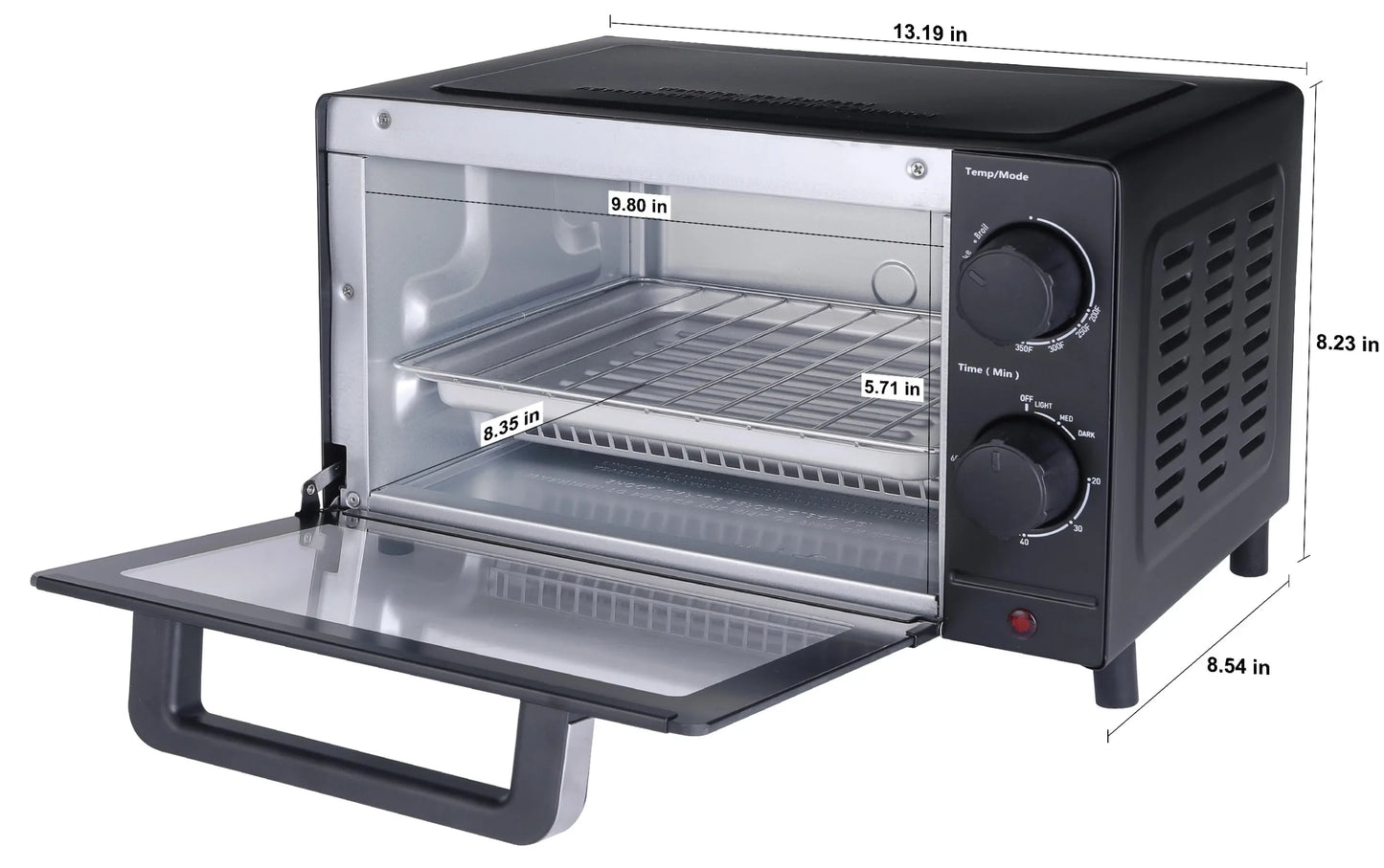 Toaster Oven with 3 Setting, Baking Rack and Pan, Black 4 Slice