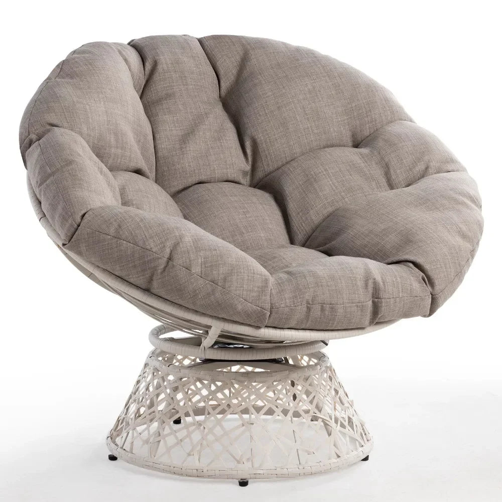 Living Room Chair 360 Swivel Comfy Papasan Chair with Fabric Cushion, Sturdy Metal Frame， Accent Bedroom Chair