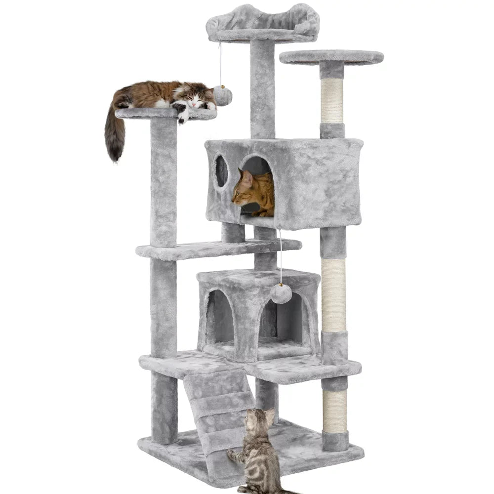 BOUSSACS 54.5"H Cat Tree Tower Multilevel Kitten Tree 2 Condos & 2 Fur Balls & 3 Scratching Posts ,cat Tree House