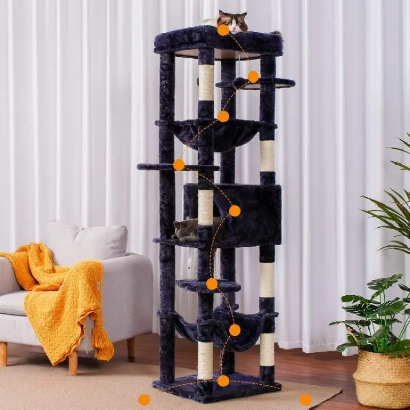 Cat Tree for Large Cats 20 lbs Heavy Duty,69 inches XXL Cat Tower for Indoor Cats,Multi-Level Cat Furniture Condo for Cats