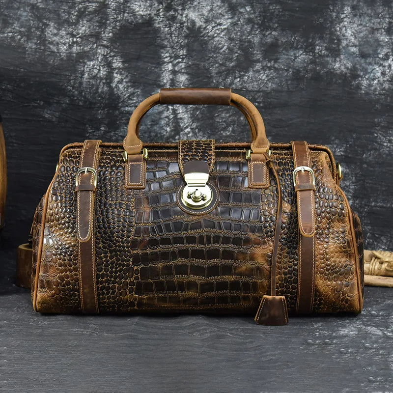 New Arrival Male Crocodile Leather Travel Bag Men Handbag With Shoulder Strap Travelling Bag Luxury Design Alligator Trolley Bag