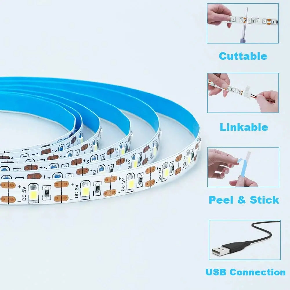 DC 5V USB LED Strips 2835 White Warm White LED Strip Light TV Background Lighting Tape Home Decor Lamp 1- 5m LED String Light