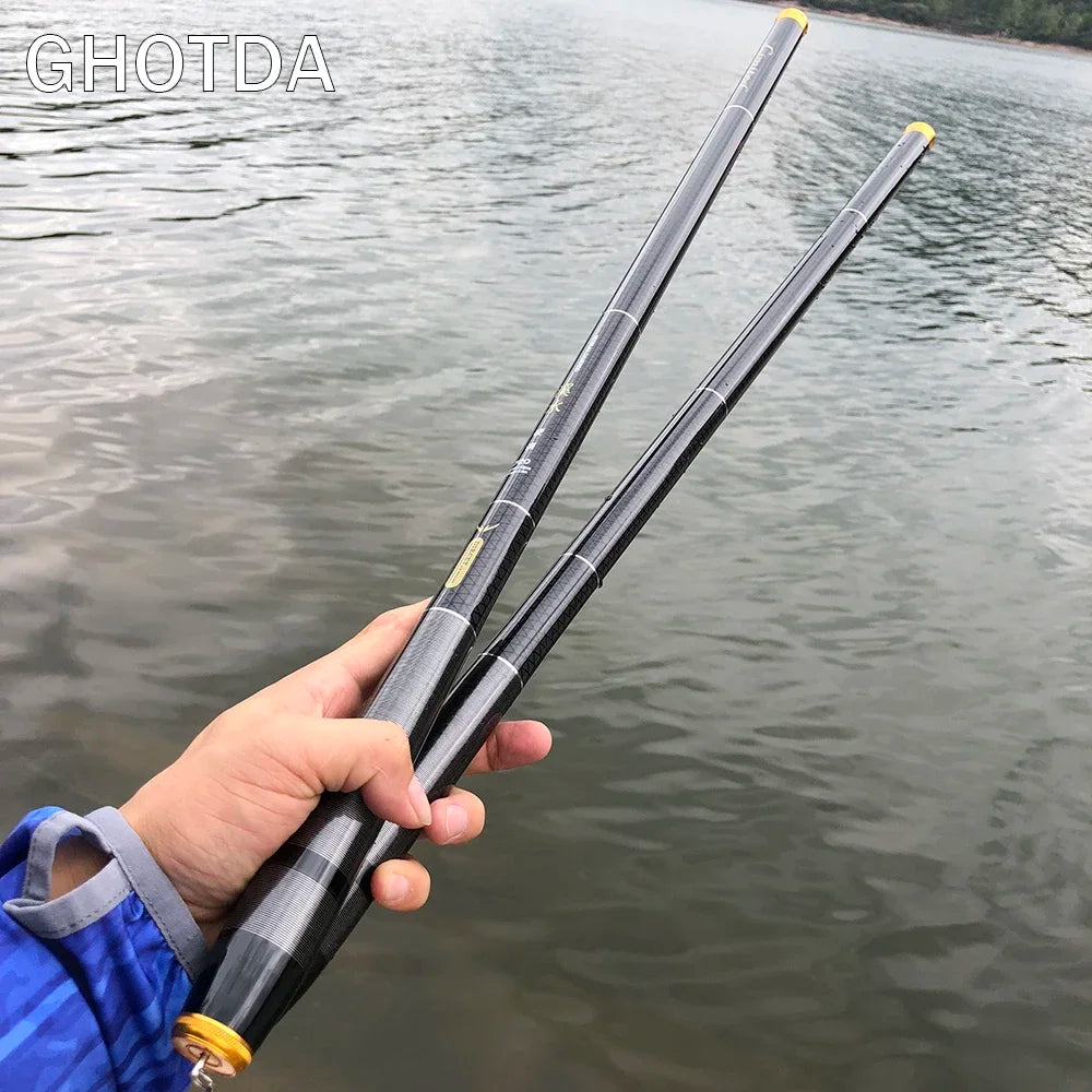 GHOTDA 3.6M -7.2M Carbon Fiber Fishing Rod Telescopic Ultra-light Hard Pole for Stream Freshwater Fishing Pole